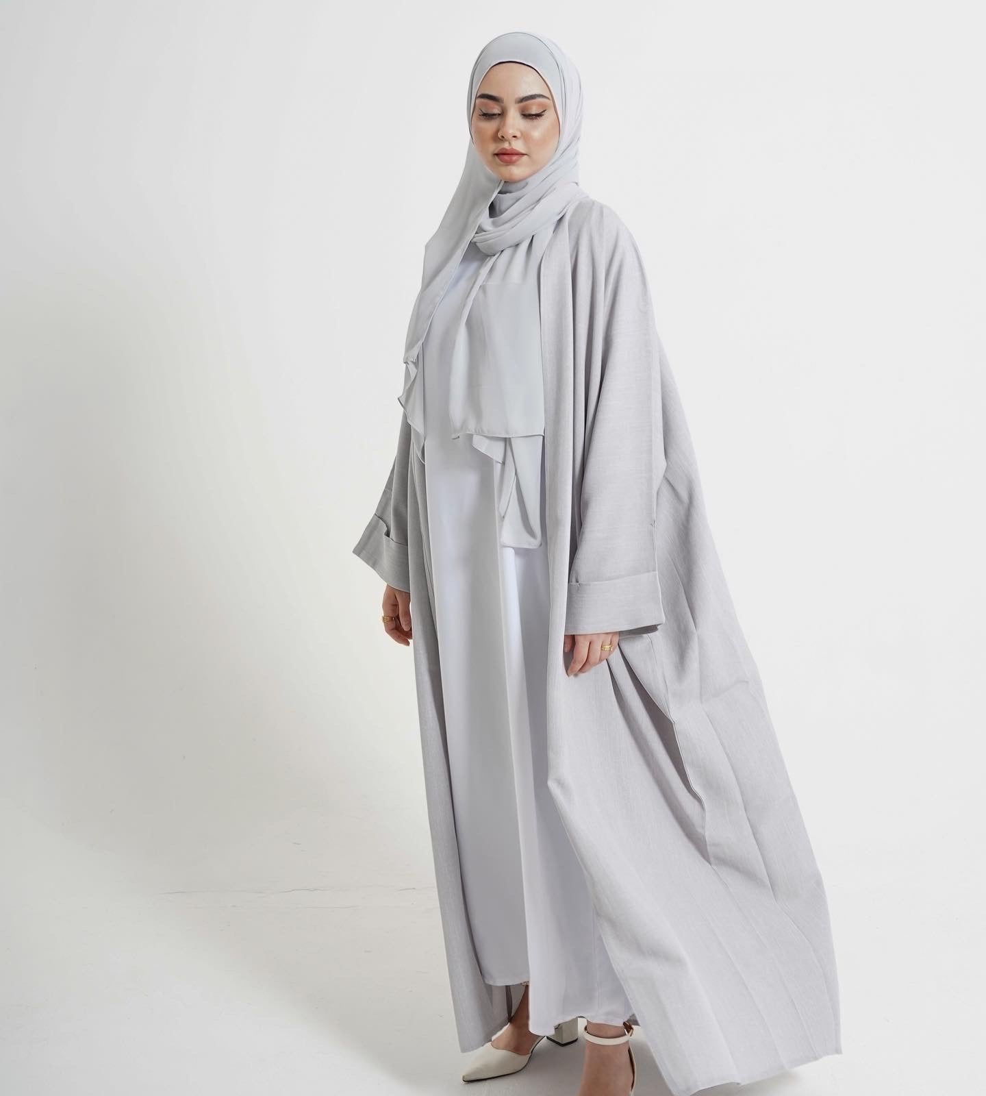 Light Grey Linen blend Abaya