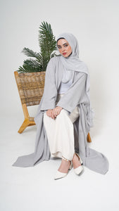 Light Grey Linen blend Abaya