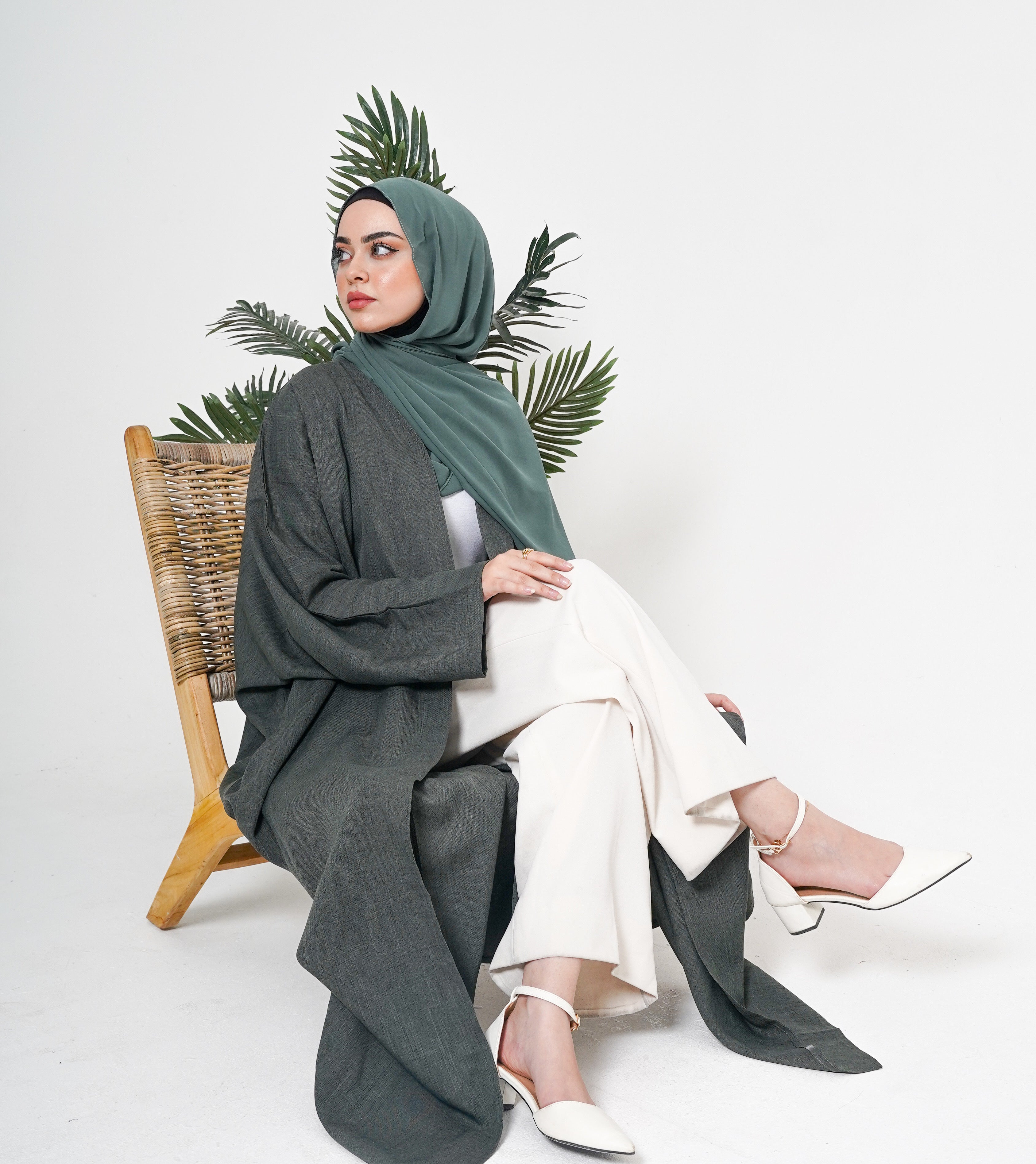 Khaki linen blend abaya