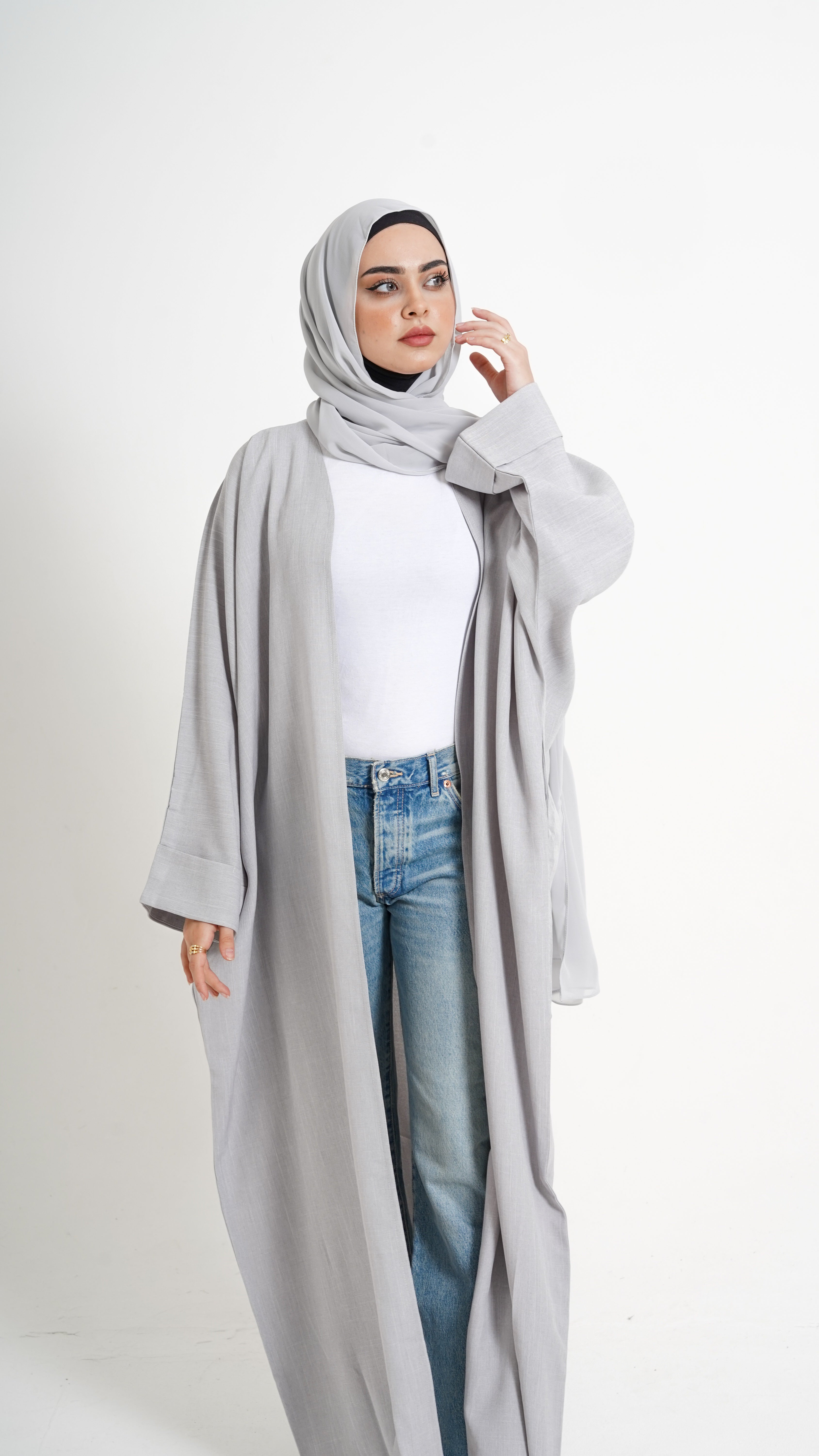 Light Grey Linen blend Abaya