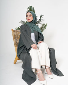 Khaki linen blend abaya