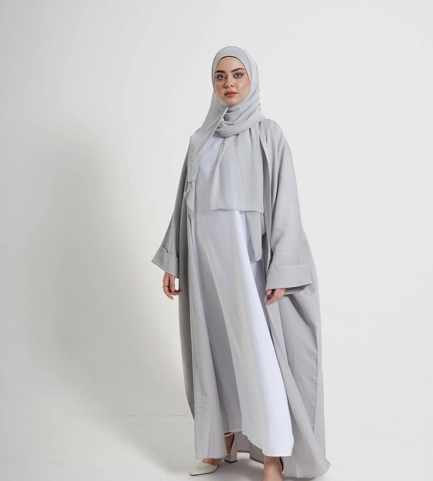 Light Grey Linen blend Abaya