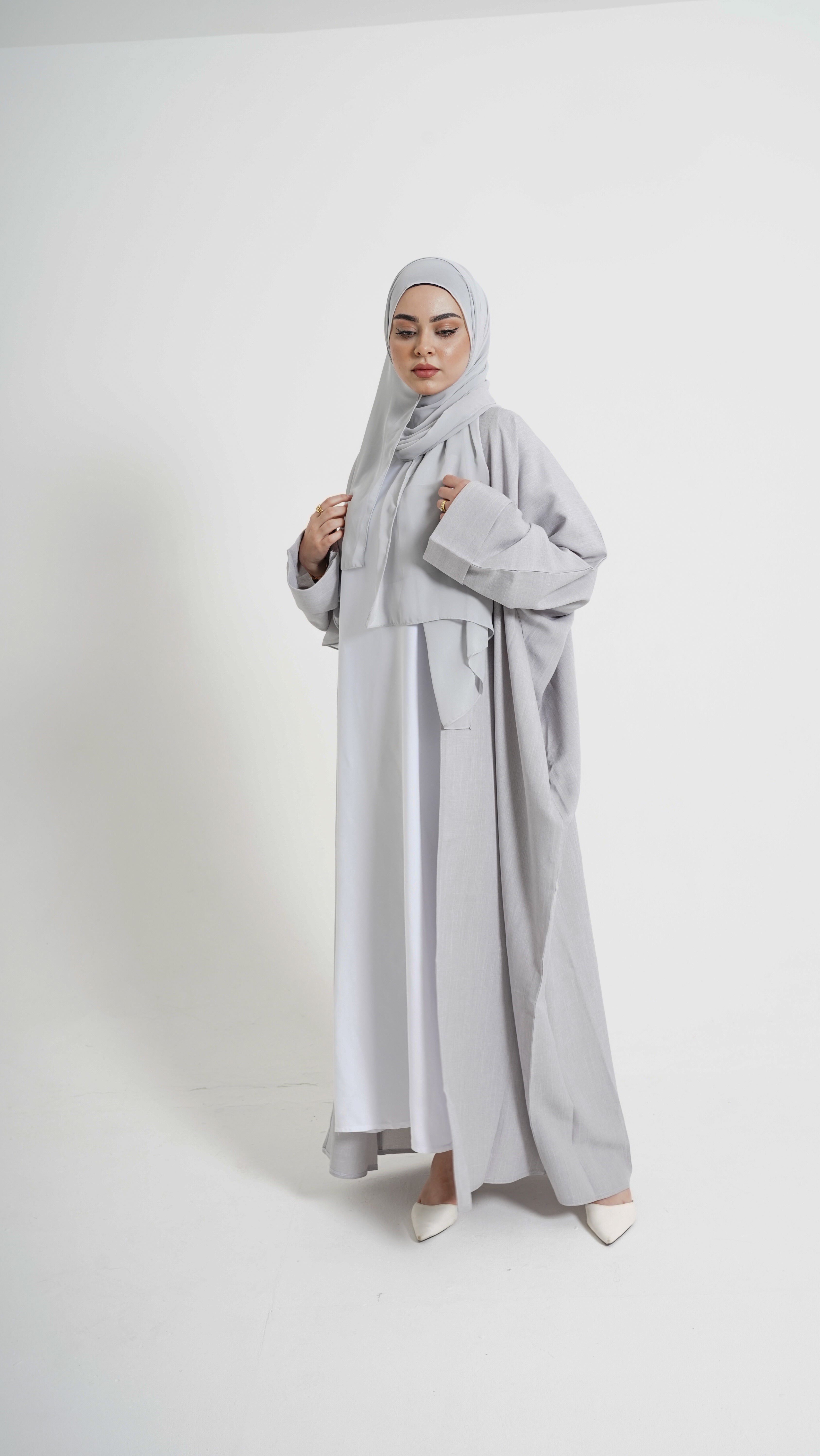 Light Grey Linen blend Abaya