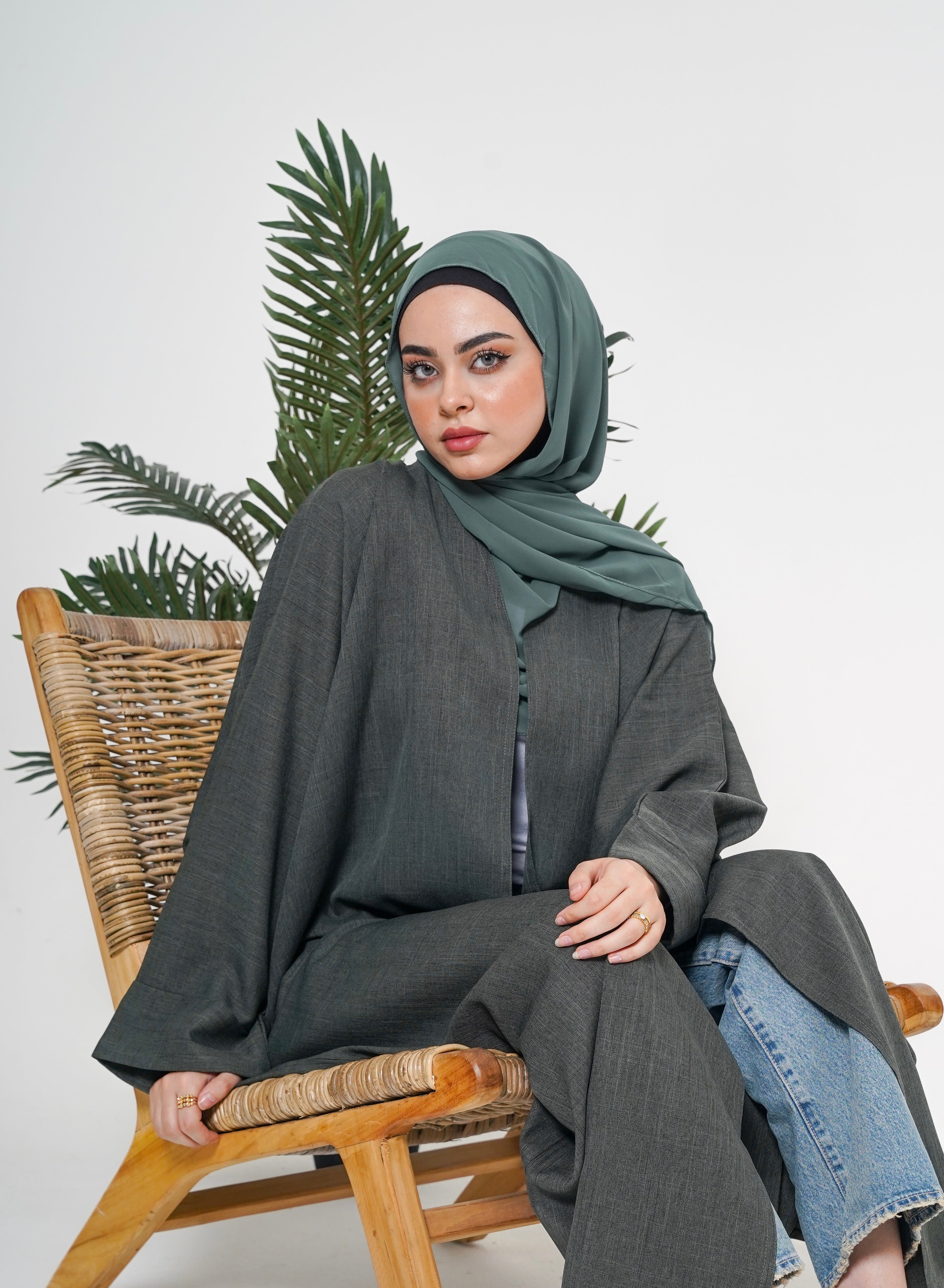 Khaki linen blend abaya