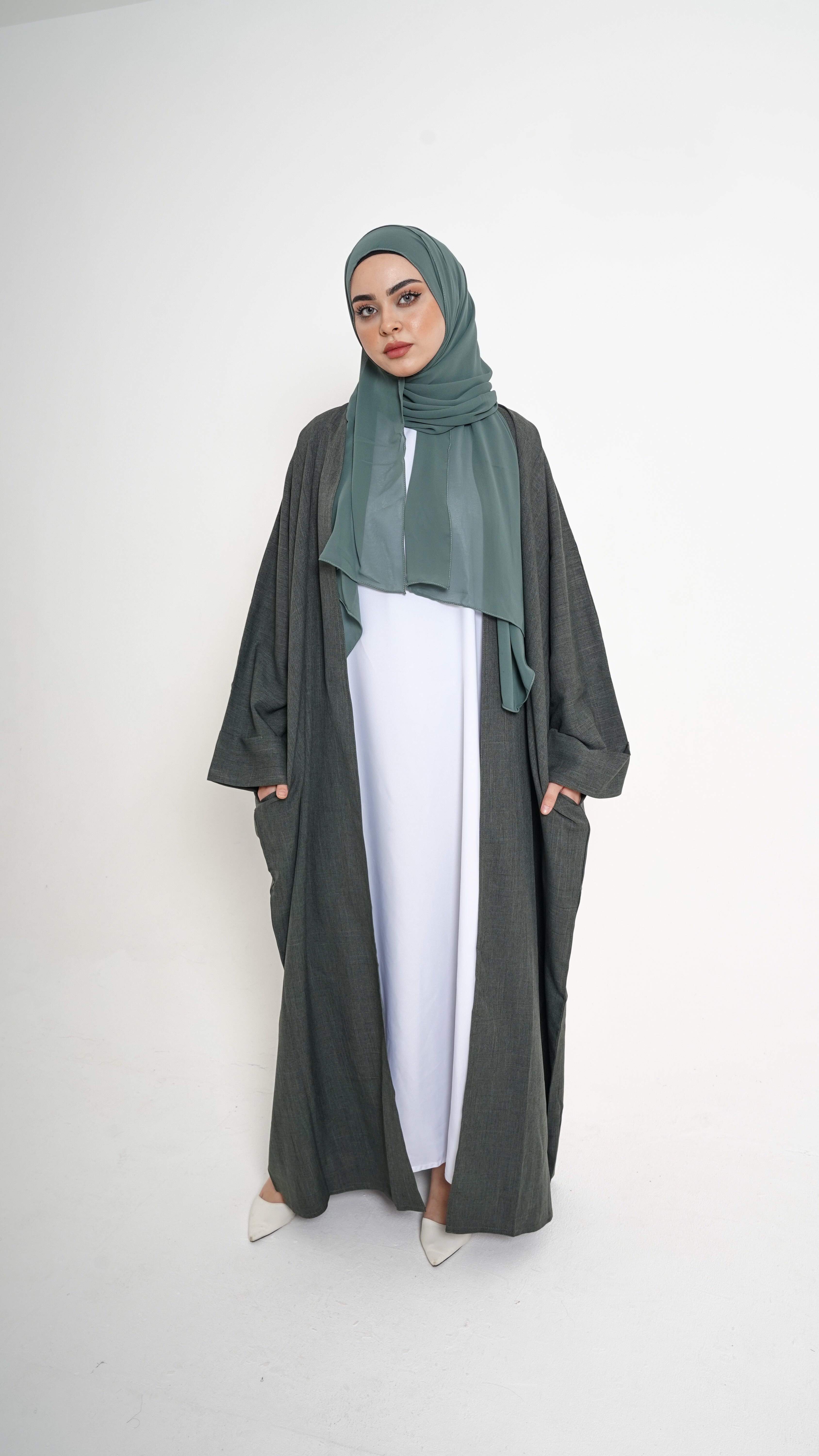 Khaki linen blend abaya