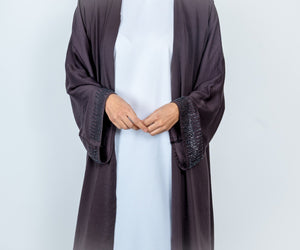 Sleeve bead work, open abaya in Plum