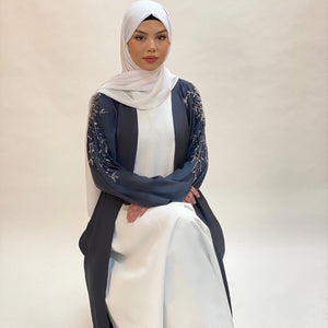 Embellished shoulder work Abaya in Juniper Ash