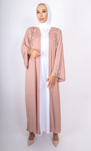 Embellished open abaya in Dusty Pink