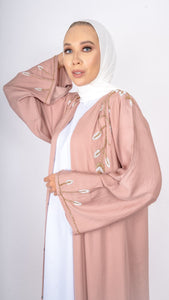 Embellished open abaya in Dusty Pink