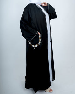 Beaded big pocket and sleeve open Abaya