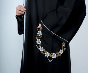 Beaded big pocket and sleeve open Abaya