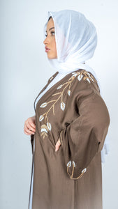 Front and back Embellished open abaya in Mocha