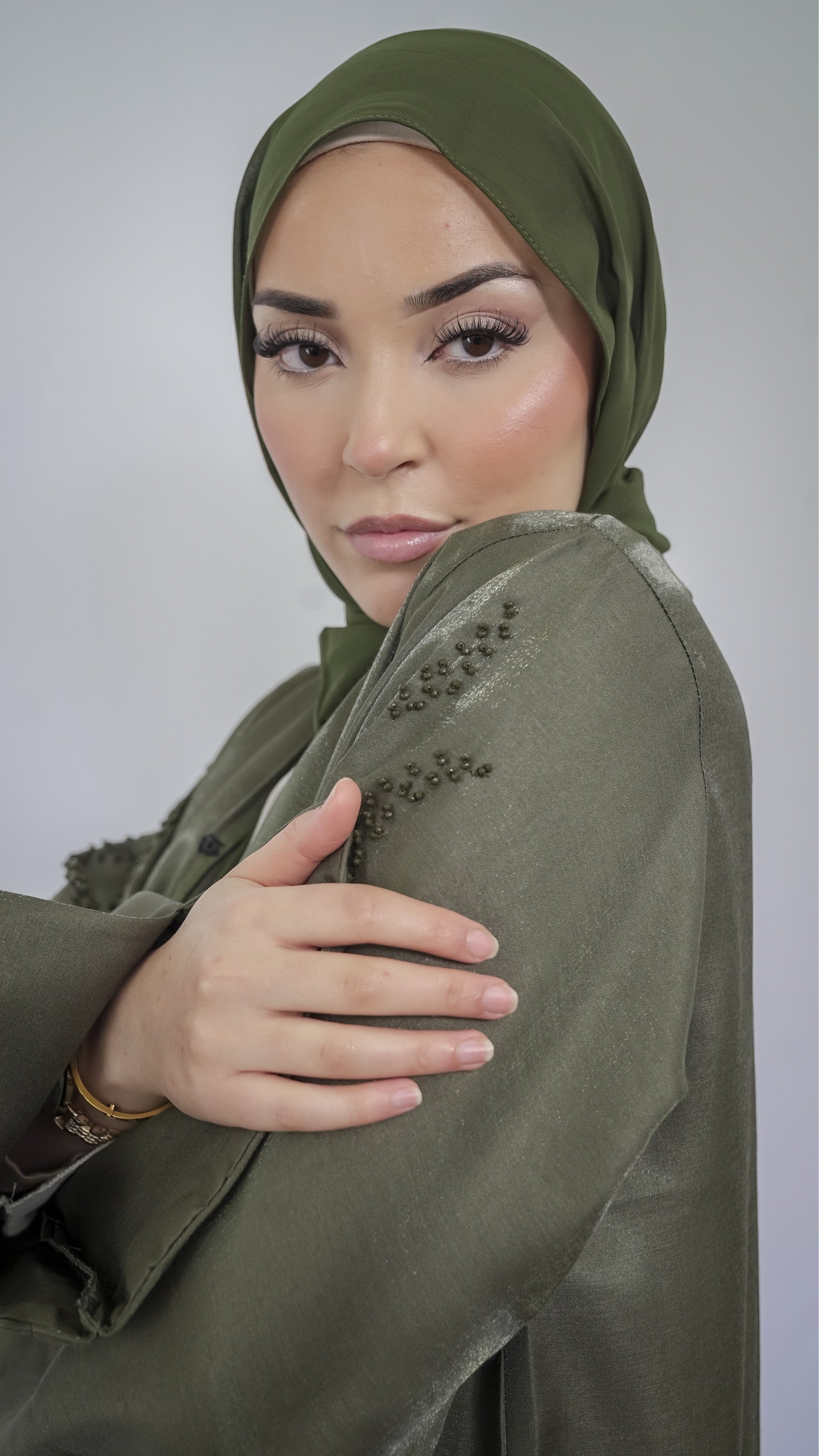 Khaki Organza Abaya